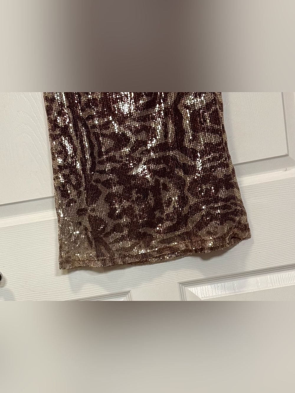 Title: Almost Famous Gold & Brown Sequin Mini Dress Size Large Party Sparkle - Picture 5 of 10